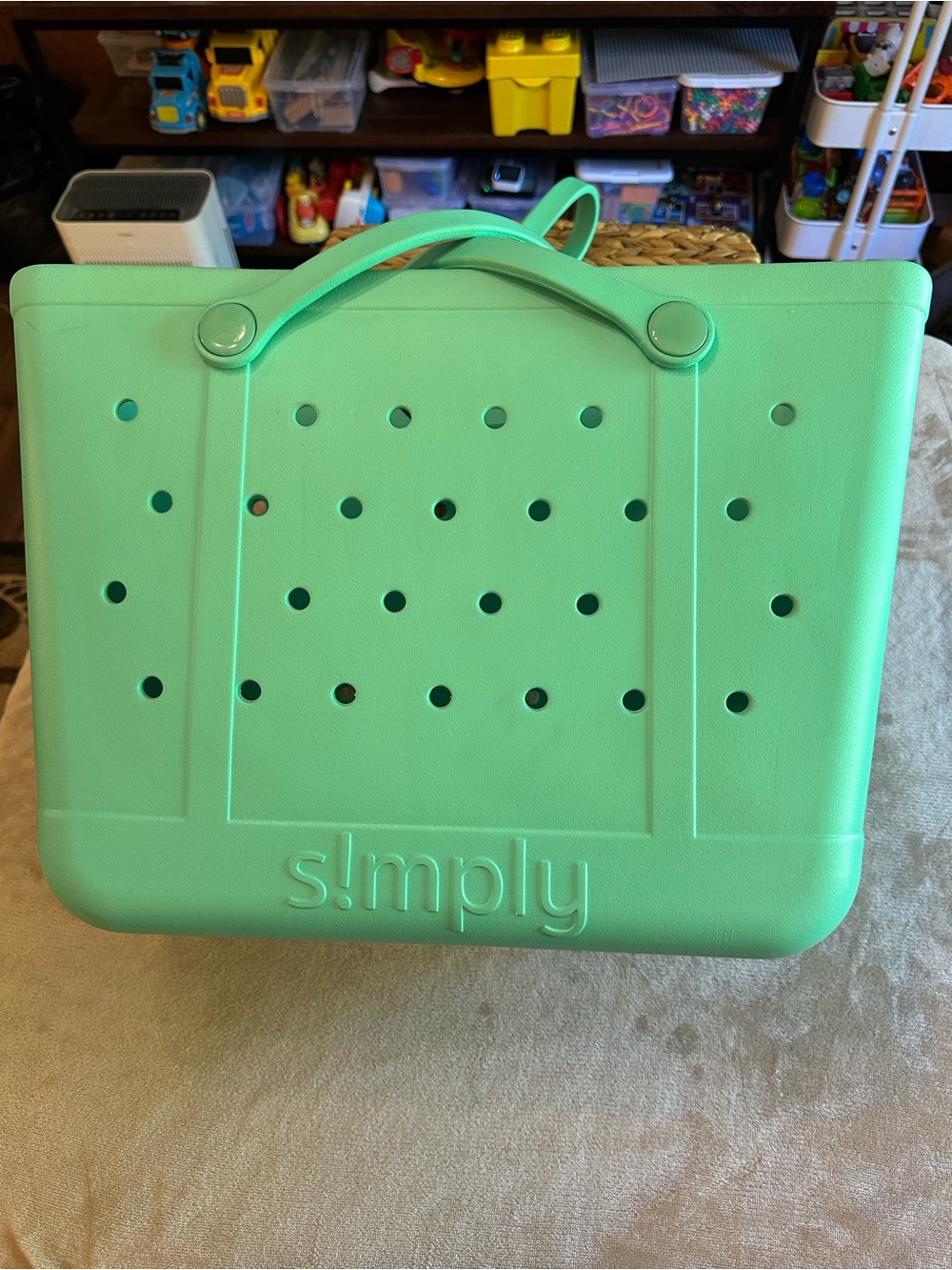 Simply Southern Mint Green Ventilated Storage Tote with Handle